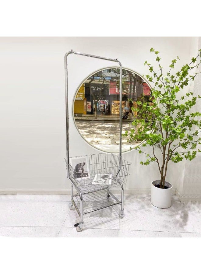 Mobile Display Hanger Floor Cart Clothing Store Display Rack Women's Special Shelf Shopping Cart Rack-Color: Storage Basket + Clothes Drying Rack + Crystal Wheel + Hemming  - Image 2