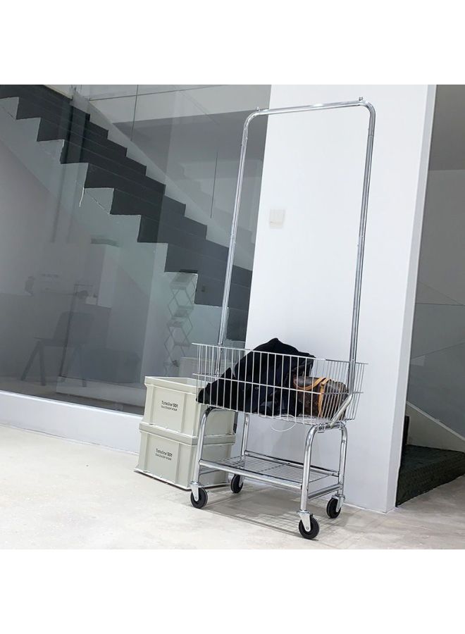 Mobile Display Hanger Floor Cart Clothing Store Display Rack Women's Special Shelf Shopping Cart Rack-Color: Storage Basket + Clothes Drying Rack + Crystal Wheel + Hemming  - Image 4
