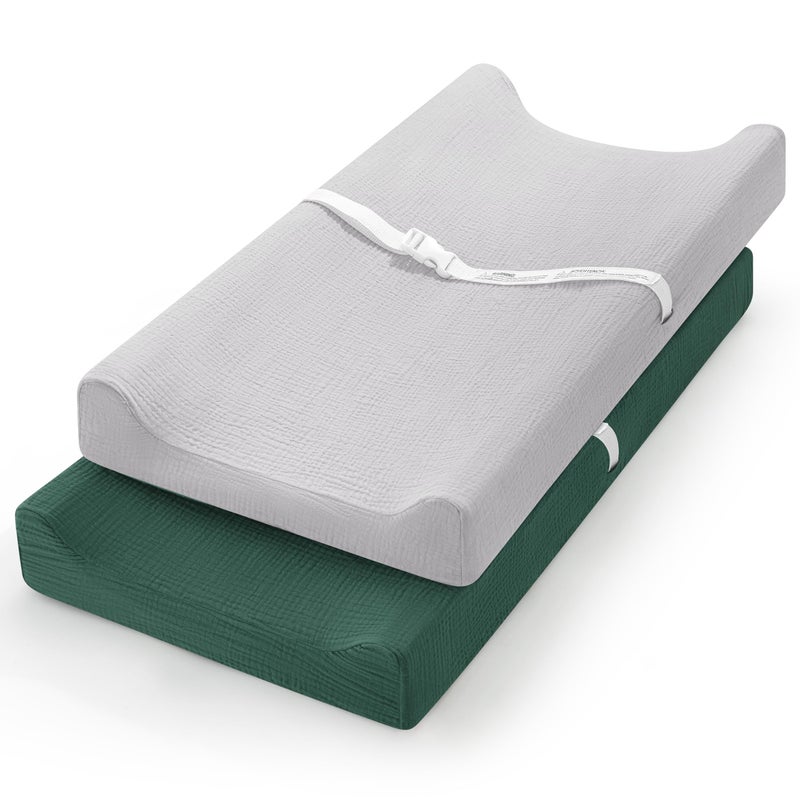 Pro Goleem Muslin Changing Pad Cover for Boys and Girls, Soft Breathable Fitted Cotton Diaper Changing Table Pad Sheets, Neutral, 2 Pack (Grey＆Green) - Image 1