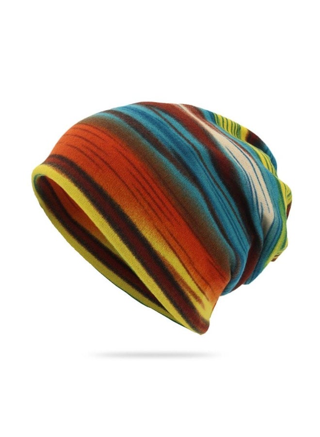 Fashion Rainbow Striped Beanies Skullies Bib Women Men 2 IN 1 Autumn Winter Outdoor Warm Riding Cap Hip Hop Pullover Bonnet