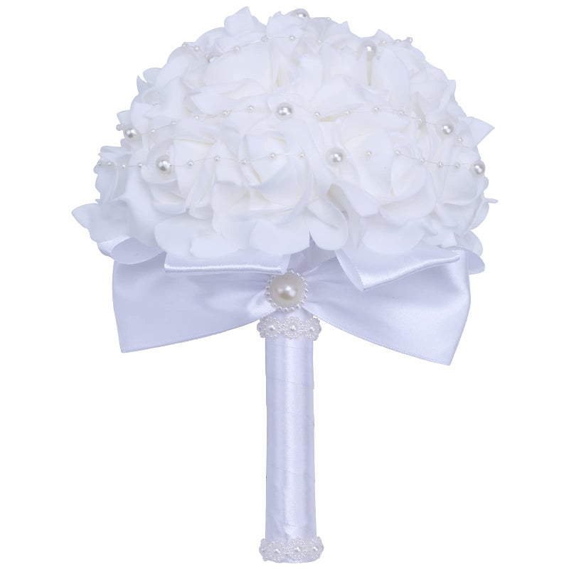 Dlgnoml Dlgnoml Wedding Bouquets for Brides or Bridesmaids Pearl Embellishment Roses Bridal Bridesmaid Wedding Hand Bouquet Artificial Fake FlowersWhite 