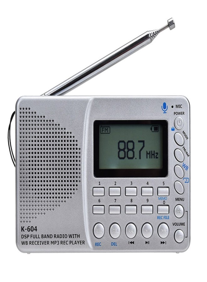 K-604 FM Stereo Radio AM WB with Time Display Card Line-in Recorder Multifunctional Radio MP3 Player Support TF Card - Image 1