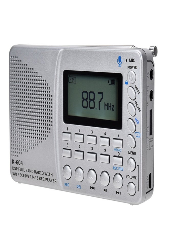 K-604 FM Stereo Radio AM WB with Time Display Card Line-in Recorder Multifunctional Radio MP3 Player Support TF Card - Image 3
