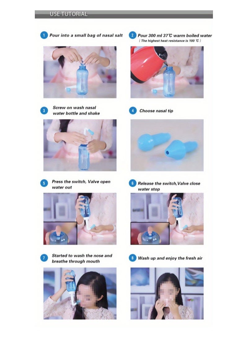 300ml Allergy & Sinus Relief Neti Pot - Nasal Cavity Cleaner For Adults & Children