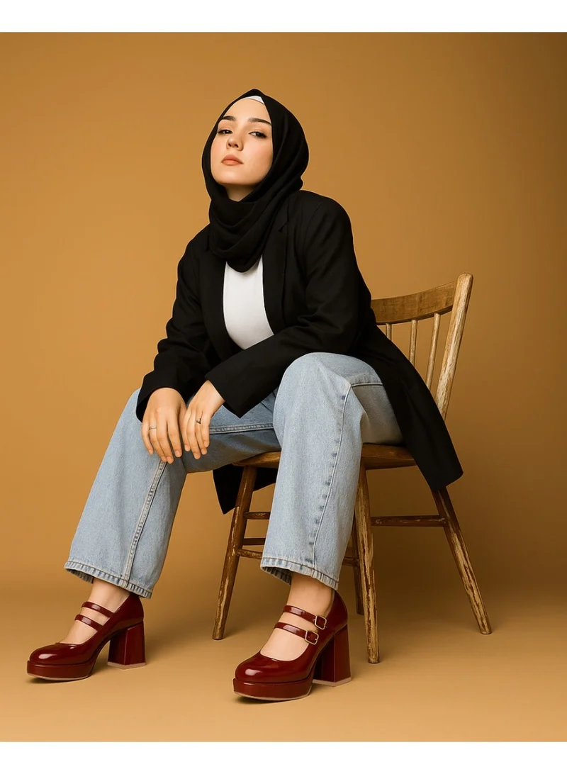 London Rag Double Strap Mary Jane Sandals in Dark Red