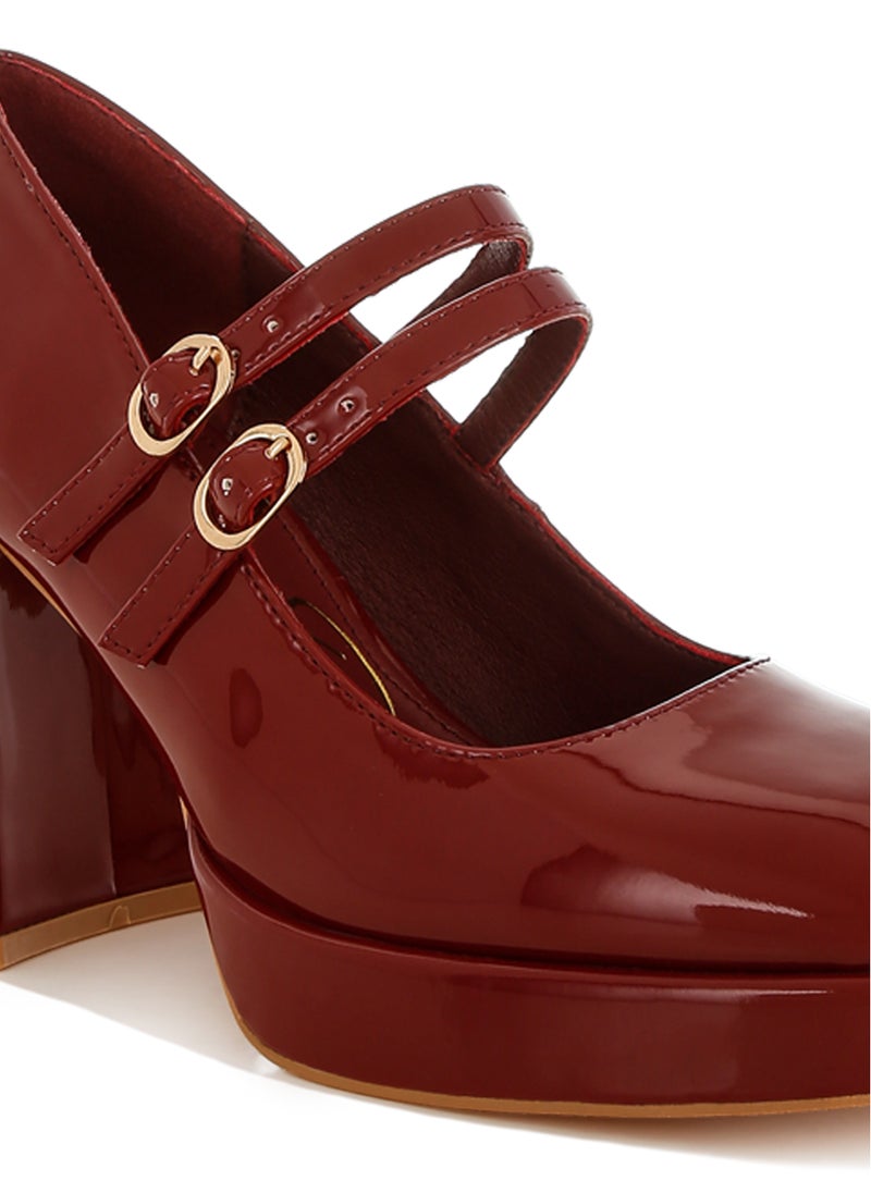 London Rag Double Strap Mary Jane Sandals in Dark Red  - Image 5