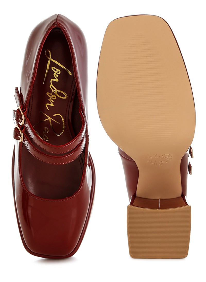 London Rag Double Strap Mary Jane Sandals in Dark Red  - Image 4