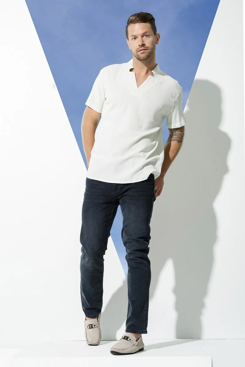 فور يو مان Organic Star Collar Green Shirt S27067