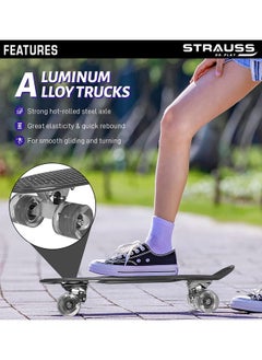 STRAUSS STRAUSS Cruiser PW Skateboard| Penny Skateboard | Casterboard | Anti-Skid Board with ABEC-7 High Precision Bearings | PU Wheel with LED Light |Ideal for 8 Years and Above | 22 X 6 Inch,(Black)  - Image 4