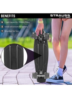 STRAUSS STRAUSS Cruiser PW Skateboard| Penny Skateboard | Casterboard | Anti-Skid Board with ABEC-7 High Precision Bearings | PU Wheel with LED Light |Ideal for 8 Years and Above | 22 X 6 Inch,(Black)  - Image 5