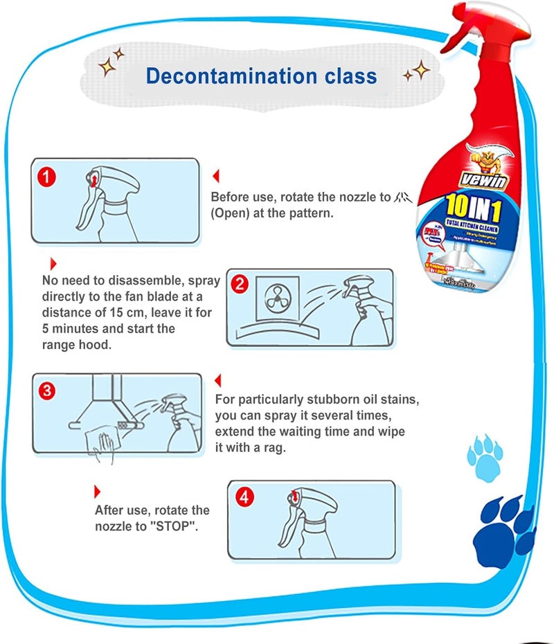 Quick assemble 10-in-1 Kitchen Cleaner,Heavy Duty Degreaser & Multi-Surface Cleaner,Just spray and wipe to clean,99.9% Sterilizing Rate,Cuts Through Stubborn Grease on Hoods, Stoves, Tiles etc. 500ml Easy lifting build - Image 5