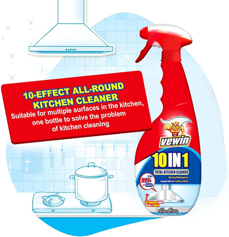 Quick assemble 10-in-1 Kitchen Cleaner,Heavy Duty Degreaser & Multi-Surface Cleaner,Just spray and wipe to clean,99.9% Sterilizing Rate,Cuts Through Stubborn Grease on Hoods, Stoves, Tiles etc. 500ml Easy lifting build - Image 2