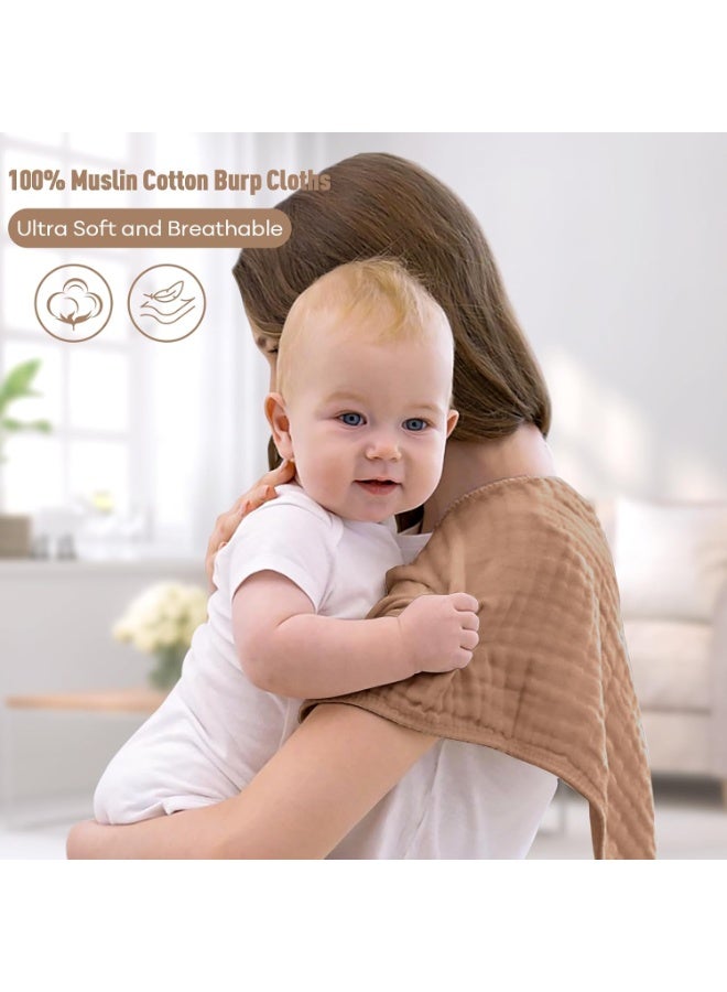 YOOFOSS Yoofoss Muslin Burp Cloths for Baby 10 Pack 100% Organic Cotton Baby Washcloths for Boys Girls Large 20''X10'' Super Soft and Absorbent Gradient Brown  - Image 3