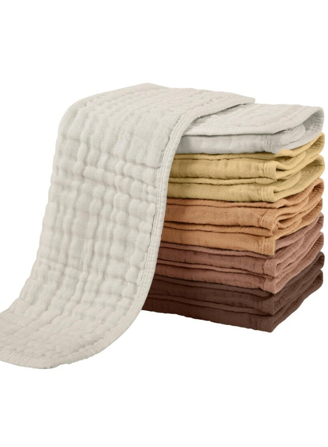 YOOFOSS Yoofoss Muslin Burp Cloths for Baby 10 Pack 100% Organic Cotton Baby Washcloths for Boys Girls Large 20''X10'' Super Soft and Absorbent Gradient Brown  - Image 4