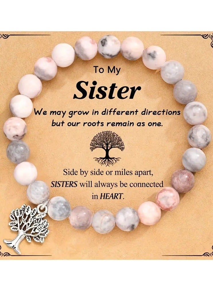 جلوسكي أنيقة بوهو-شجرة حياة أنيقة قلادة سوار مع الحمار الوحشي الطبيعي ياسبر-مطلي بالفضية ، هدية مثالية للأخوات والأصدقاء ، بما في ذلك صندوق هدية سحب وبطاقة - Image 1