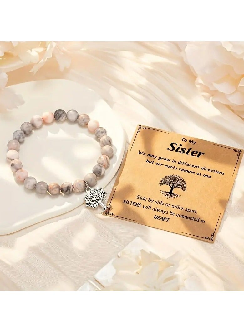 جلوسكي أنيقة بوهو-شجرة حياة أنيقة قلادة سوار مع الحمار الوحشي الطبيعي ياسبر-مطلي بالفضية ، هدية مثالية للأخوات والأصدقاء ، بما في ذلك صندوق هدية سحب وبطاقة - Image 2