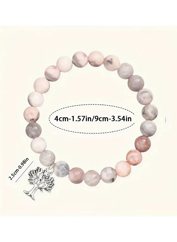 جلوسكي أنيقة بوهو-شجرة حياة أنيقة قلادة سوار مع الحمار الوحشي الطبيعي ياسبر-مطلي بالفضية ، هدية مثالية للأخوات والأصدقاء ، بما في ذلك صندوق هدية سحب وبطاقة - Image 3