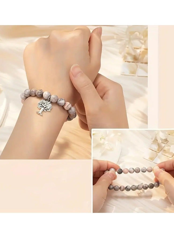 جلوسكي أنيقة بوهو-شجرة حياة أنيقة قلادة سوار مع الحمار الوحشي الطبيعي ياسبر-مطلي بالفضية ، هدية مثالية للأخوات والأصدقاء ، بما في ذلك صندوق هدية سحب وبطاقة - Image 4