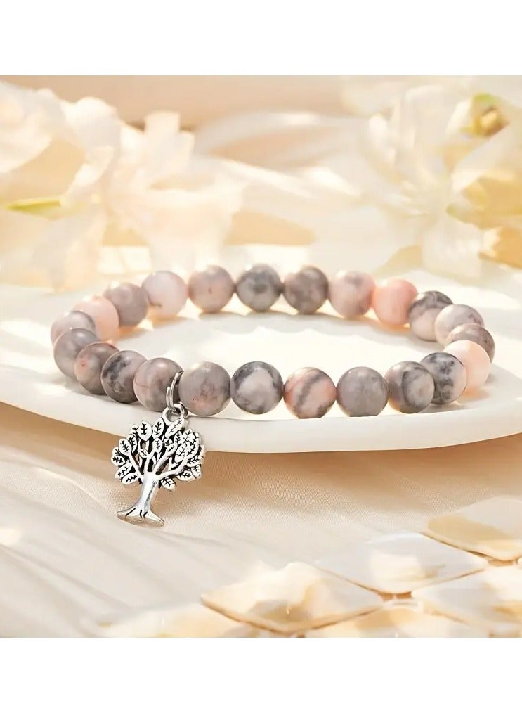 جلوسكي أنيقة بوهو-شجرة حياة أنيقة قلادة سوار مع الحمار الوحشي الطبيعي ياسبر-مطلي بالفضية ، هدية مثالية للأخوات والأصدقاء ، بما في ذلك صندوق هدية سحب وبطاقة - Image 5