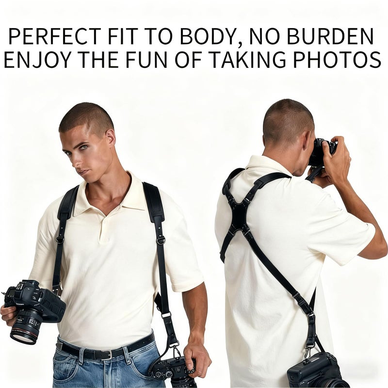 YIHAOSSING Camera Harness,Black Camera Straps for Photographers,Leather Dual Camera Strap for Two DSLR/SLR Cameras (black) - Image 5