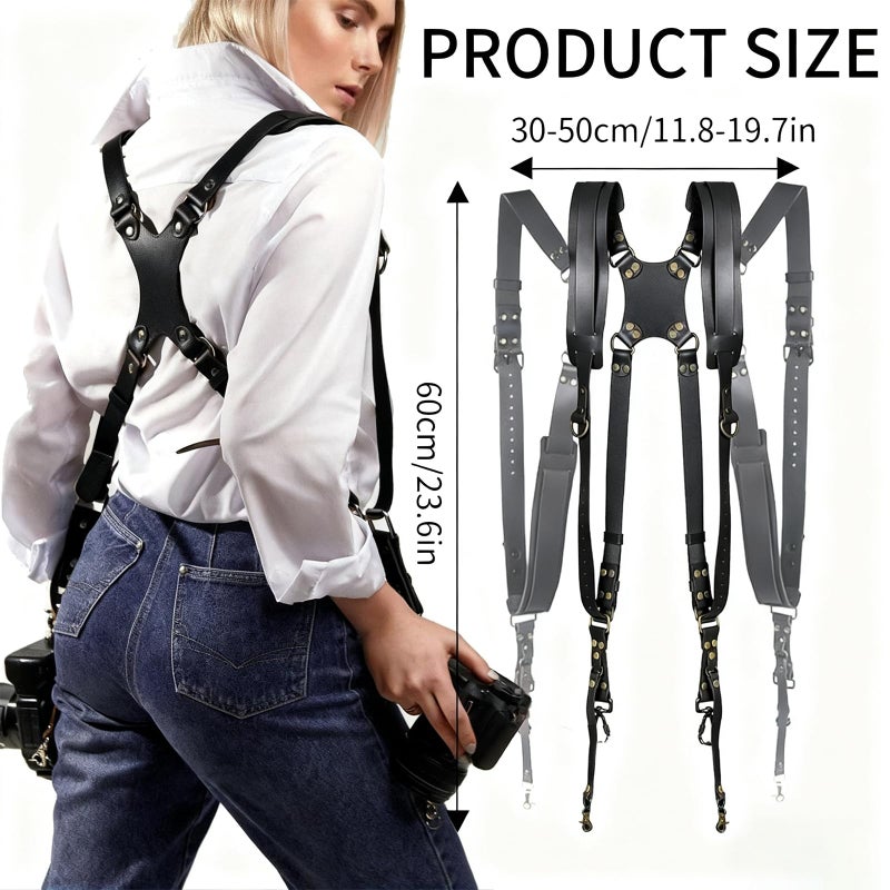 YIHAOSSING Camera Harness,Black Camera Straps for Photographers,Leather Dual Camera Strap for Two DSLR/SLR Cameras (black) - Image 3