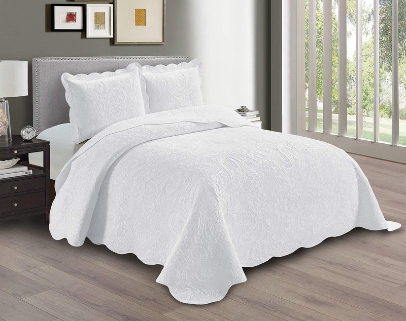 Linen Plus Embossed Coverlet Bedspread Set Oversized Solid White FullQueen Bed Cover Bedding New  Dana