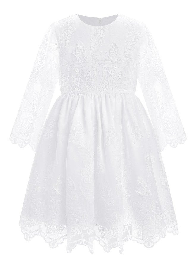 IBAKOM Infant Girl White Baptism Christening Outfits with Bonnet Flower Baby Girl Formal Wedding Dress Newborn Sheer Long Sleeve Floral Lace Blessing Gown Vestidos para Bebes White-Butterfly 0-3 Months - Image 5