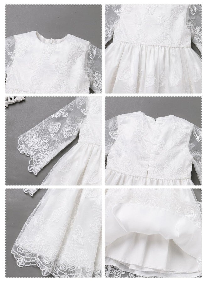 IBAKOM Infant Girl White Baptism Christening Outfits with Bonnet Flower Baby Girl Formal Wedding Dress Newborn Sheer Long Sleeve Floral Lace Blessing Gown Vestidos para Bebes White-Butterfly 0-3 Months - Image 2