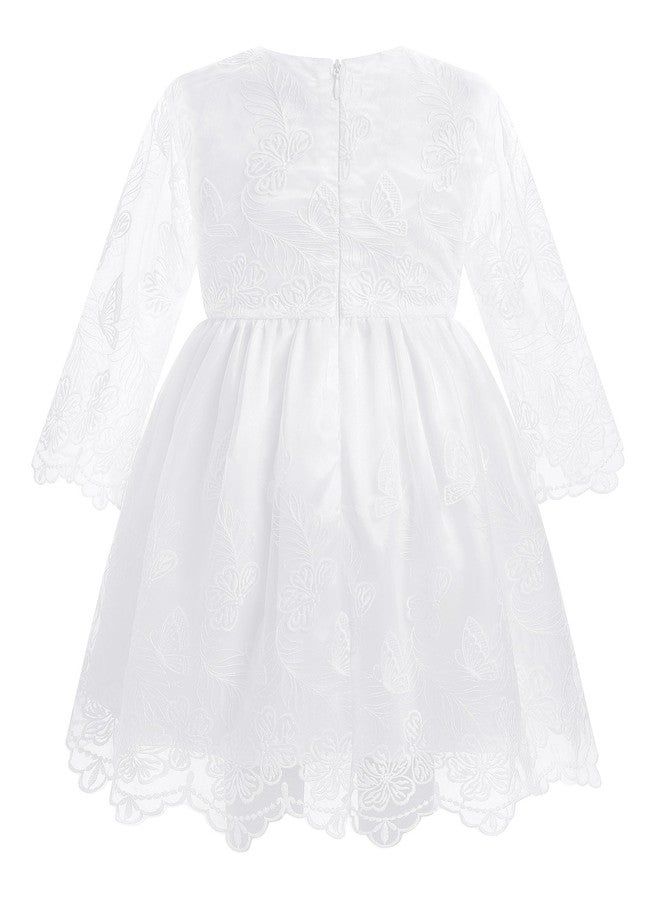 IBAKOM Infant Girl White Baptism Christening Outfits with Bonnet Flower Baby Girl Formal Wedding Dress Newborn Sheer Long Sleeve Floral Lace Blessing Gown Vestidos para Bebes White-Butterfly 0-3 Months - Image 4