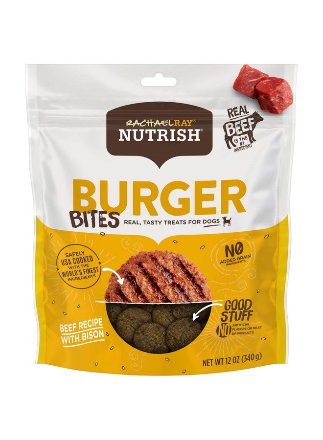 راتشل راي مكافآت الكلاب من Nutrish Burger Bites المصنوعة من اللحوم الحقيقية، وصفة برجر لحم البقر مع لحم البيسون، 12 أونصة، خالية من الحبوب - Image 1