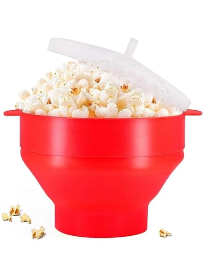 HOOKOR Popcorn Bowl, BPA Free Microwave Popcorn Bowl with Handles and Lid, Collapsible Silicone Popcorn Maker, Dishwasher Safe - Image 1