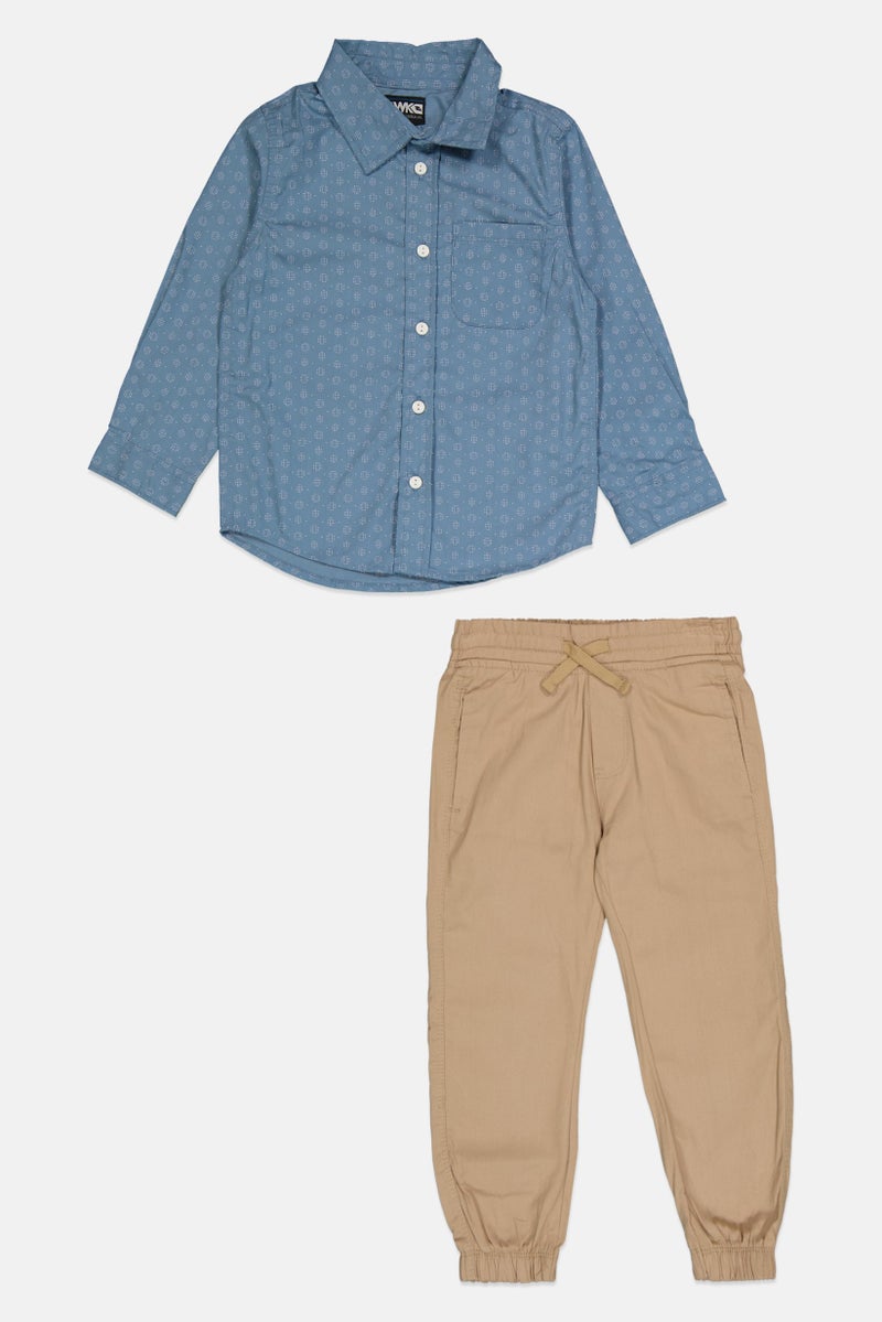 Hawk Kids Boy 2 Pieces Allover Print Shirt With Jogger Pants Set, Multicolor - Image 3