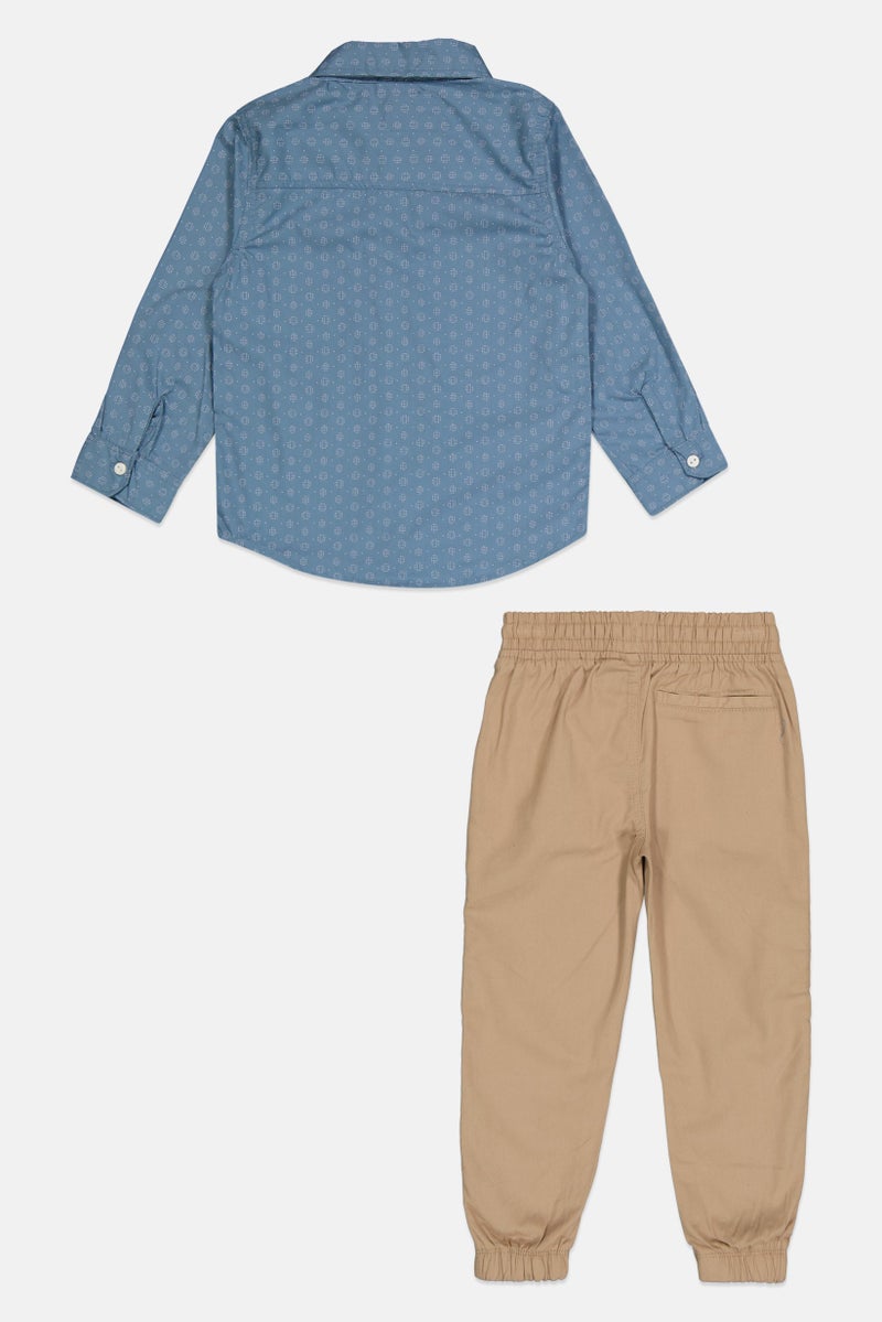 Hawk Kids Boy 2 Pieces Allover Print Shirt With Jogger Pants Set, Multicolor - Image 2