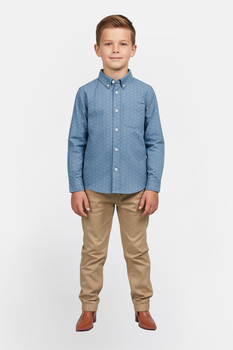 Hawk Kids Boy 2 Pieces Allover Print Shirt With Jogger Pants Set, Multicolor - Image 1