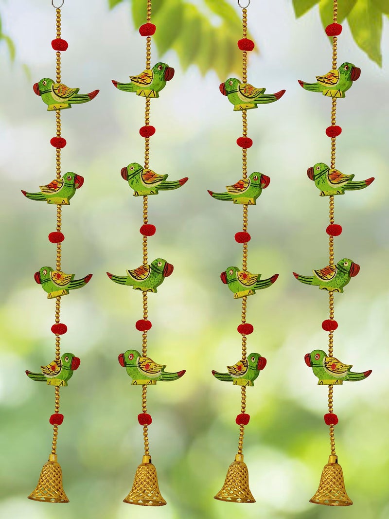 JH Gallery Handmade Wooden Parrot Bells Decorative Lines Door Hanging Wall Hanging (Pack of 4) - Image 4