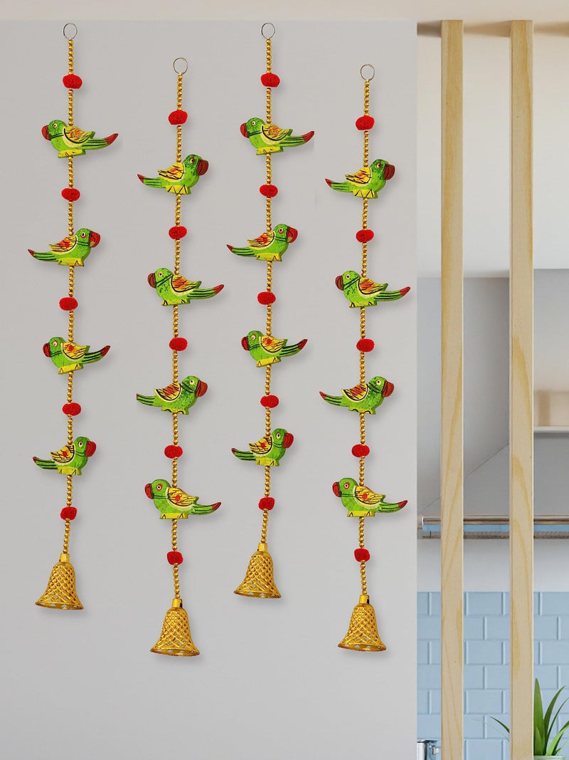 JH Gallery Handmade Wooden Parrot Bells Decorative Lines Door Hanging Wall Hanging (Pack of 4) - Image 1