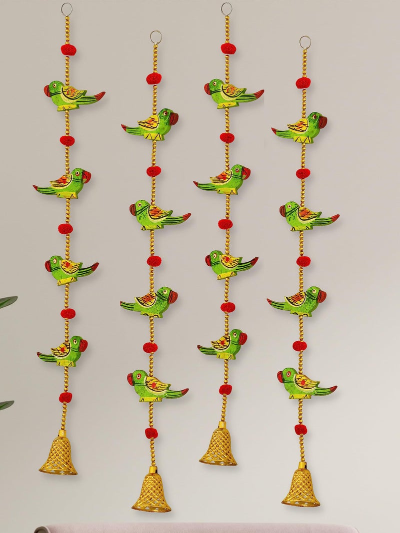 JH Gallery Handmade Wooden Parrot Bells Decorative Lines Door Hanging Wall Hanging (Pack of 4) - Image 2