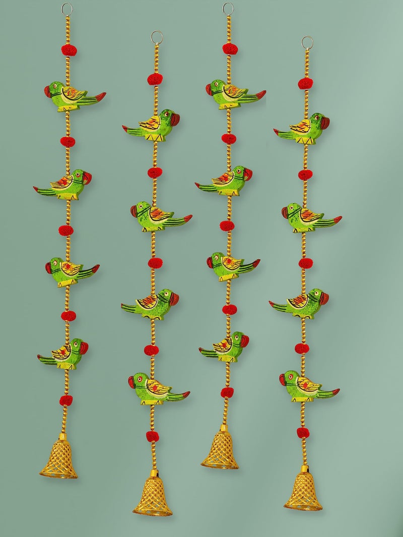 JH Gallery Handmade Wooden Parrot Bells Decorative Lines Door Hanging Wall Hanging (Pack of 4) - Image 5