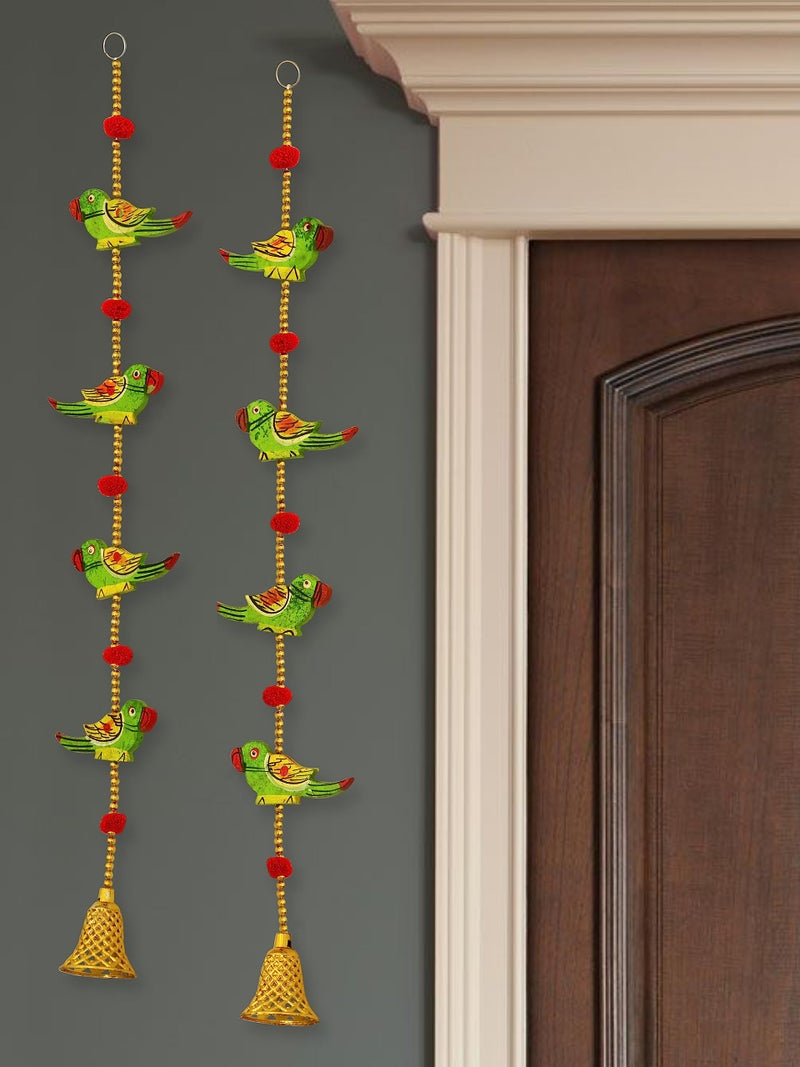 JH Gallery Handmade Wooden Parrot Bells Decorative Lines Door Hanging Wall Hanging (Pack of 4) - Image 3