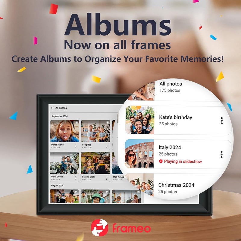 akimart 64GB FRAMEO 10.5 Inch Smart WiFi Digital Photo Frame 1920x1280 FHD IPS LCD Touch Screen, Auto-Rotate, 64GB Storage, Support SD Card & USB Drive, Share Moments Instantly via Frameo App from Anywhere - Image 5