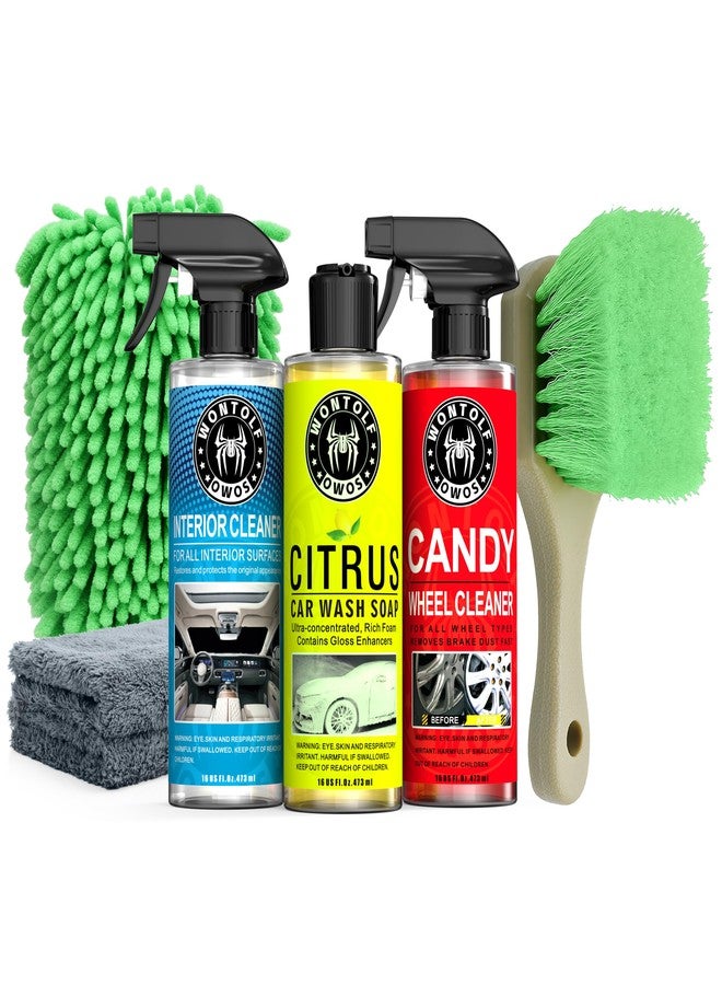 Wontolf Car Wash Kit with Car Wash Soap Shampoo, Interior Cleaner, Tire & Wheel Cleaner, Drying Towels, Wash Mitt and Tire Wheel Brush, Car Care Kit for Car Truck RV SUV Detailing Cleaning - Image 1