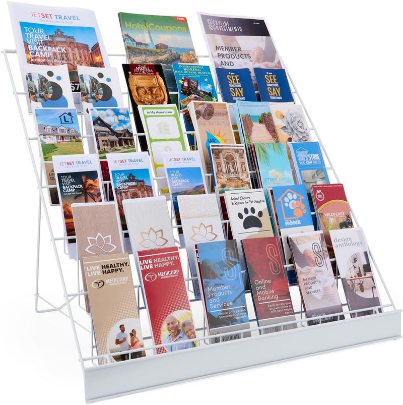 Displays2go Displays2go 6Tier Wire Countertop Rack for Literature Open Shelving Accommodates a Variety of Items Small Sign Channel  White - Image 1
