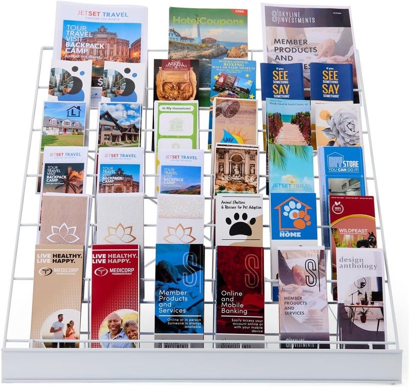 Displays2go Displays2go 6Tier Wire Countertop Rack for Literature Open Shelving Accommodates a Variety of Items Small Sign Channel  White - Image 3