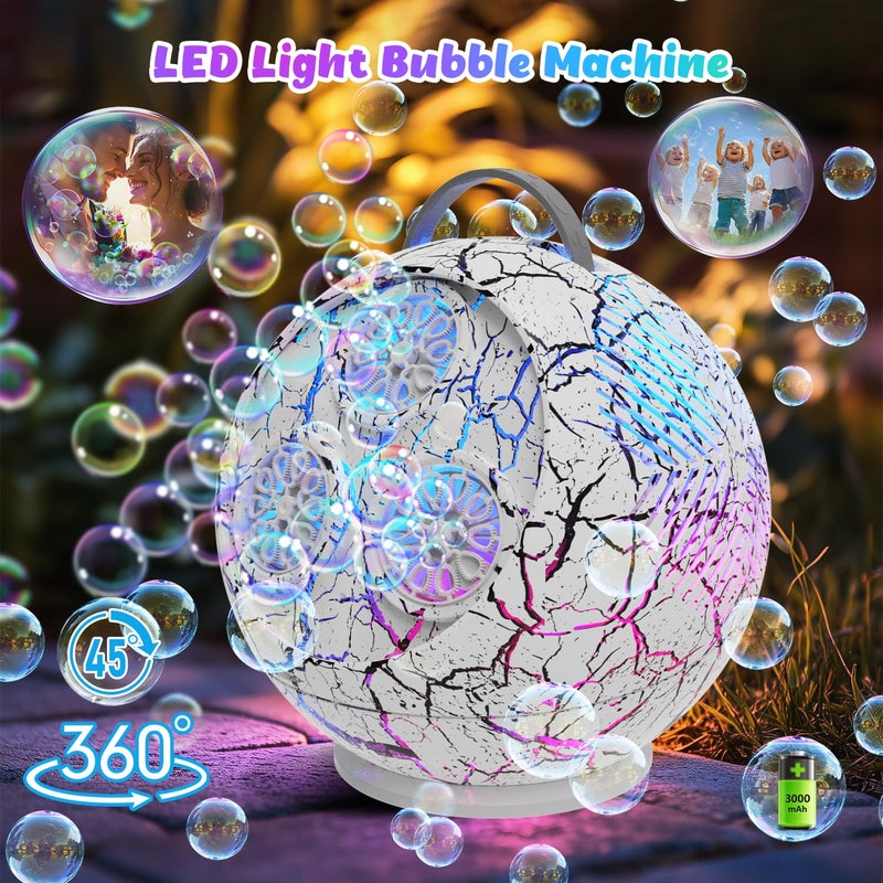 IFLOVE Bubble Machine for Kids Toddlers,45Â°/360Â° Rotatable Spherical Bubble Maker Toy with LED Light,Rechargeable Bubble Blower for 3 4 5 Year Old,Wedding Party Easter Birthday Gifts -Spherical White Crack - Image 2