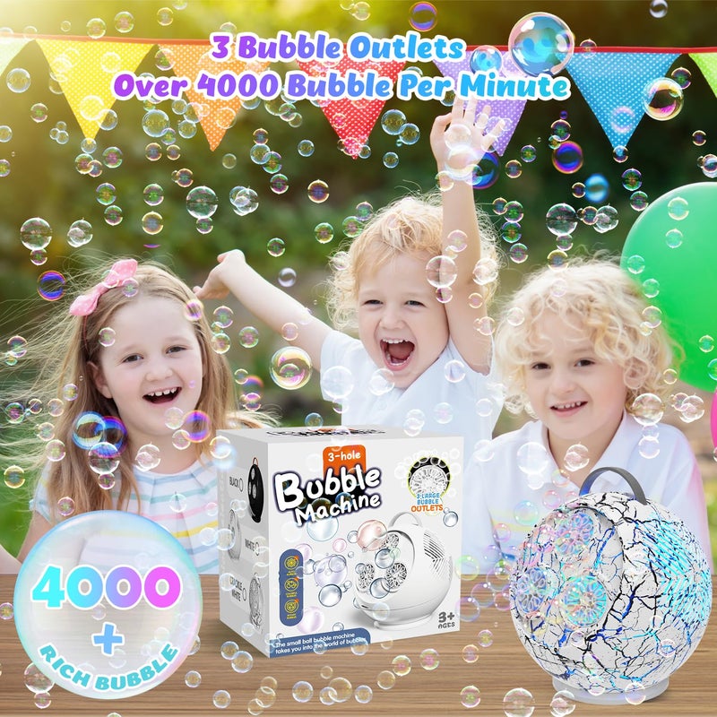 IFLOVE Bubble Machine for Kids Toddlers,45Â°/360Â° Rotatable Spherical Bubble Maker Toy with LED Light,Rechargeable Bubble Blower for 3 4 5 Year Old,Wedding Party Easter Birthday Gifts -Spherical White Crack - Image 4