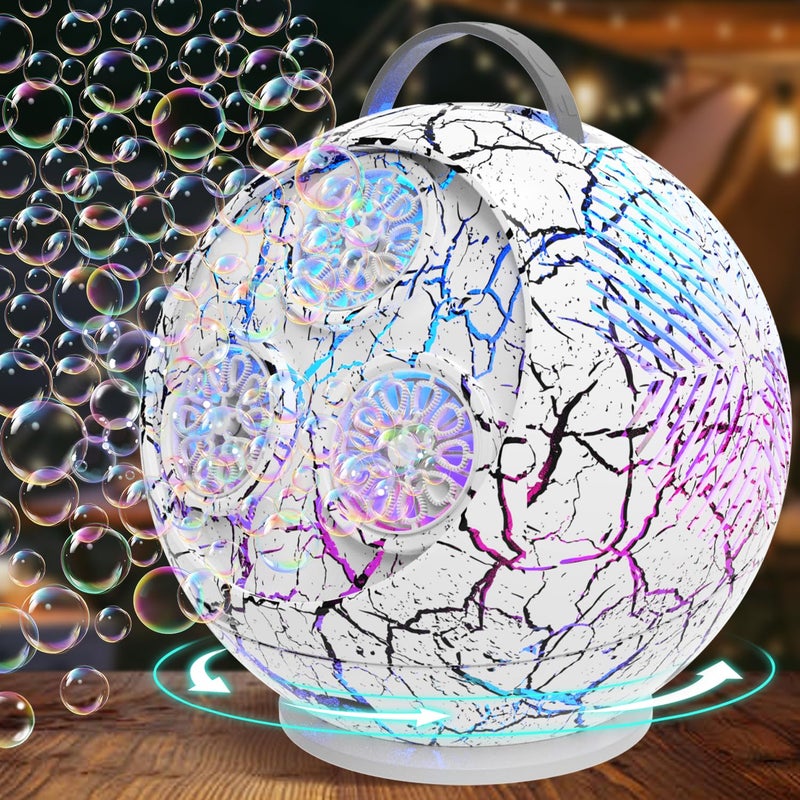 IFLOVE Bubble Machine for Kids Toddlers,45Â°/360Â° Rotatable Spherical Bubble Maker Toy with LED Light,Rechargeable Bubble Blower for 3 4 5 Year Old,Wedding Party Easter Birthday Gifts -Spherical White Crack - Image 1