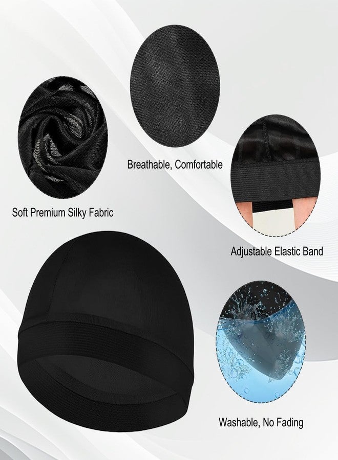 ROBOHOOK 4 Pcs Wave Cap,Silk Wave Sleep Hair Cap for Black Men, Mens Night Elastic Band Satin Skull Caps Unisex Shower(Black) - Image 5