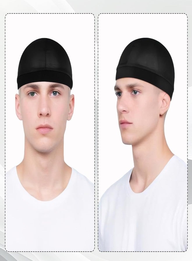 ROBOHOOK 4 Pcs Wave Cap,Silk Wave Sleep Hair Cap for Black Men, Mens Night Elastic Band Satin Skull Caps Unisex Shower(Black) - Image 3