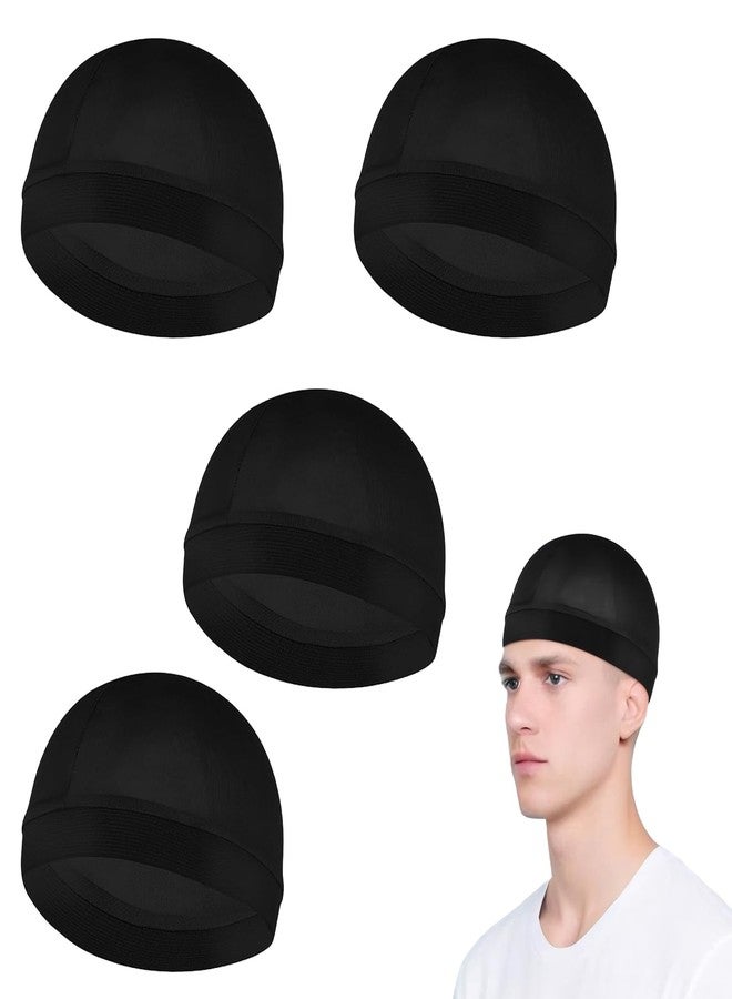 ROBOHOOK 4 Pcs Wave Cap,Silk Wave Sleep Hair Cap for Black Men, Mens Night Elastic Band Satin Skull Caps Unisex Shower(Black) - Image 1
