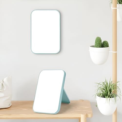 Simois Multipurpose Plastic Table Mirror | Foldable Makeup & Skincare Mirror for Shaving, Hair Styling | Rectangular Vanity Mirror for Travel, Camping, Bedroom & Bathroom (Pack of 1, Blue) - Image 4